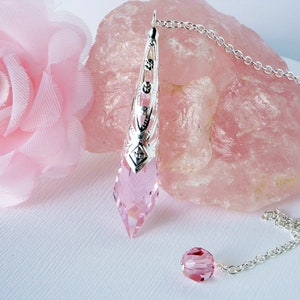 Pink Crystal Pendulum, Single Point Crystal Magic Wand, Dowsing Pendulum, Divining Pendulum image 8