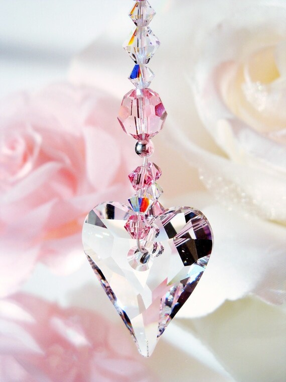 Crystal Suncatcher Rear View Mirror Charm Pink Car Etsy