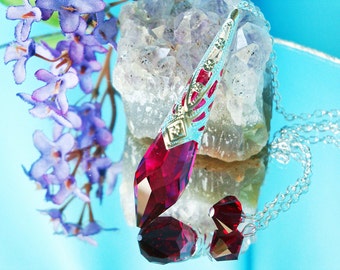 Crystal Pendulum, Red Swarovski Crystal Divining Pendulum, Single Point Crystal, Magic Wand, Dowsing Pendulum