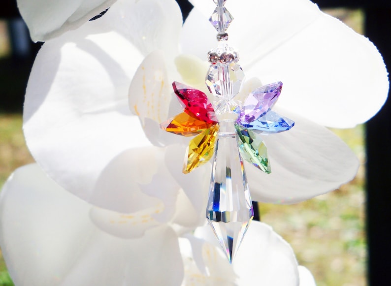 Swarovski Crystal Suncatcher, Chakra Rainbow Angel Suncatcher, Angel Memorial Gift, Mothers Day Gift image 2