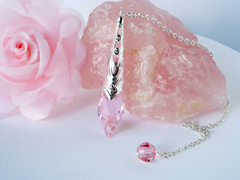 Pink Crystal Pendulum, Single Point Crystal Magic Wand, Dowsing Pendulum, Divining Pendulum image 6