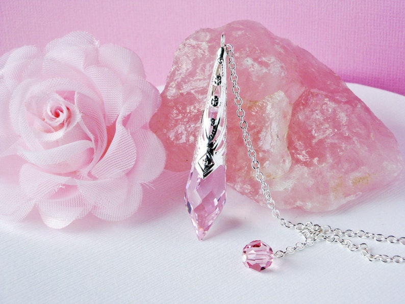 Pink Crystal Pendulum, Single Point Crystal Magic Wand, Dowsing Pendulum, Divining Pendulum image 2