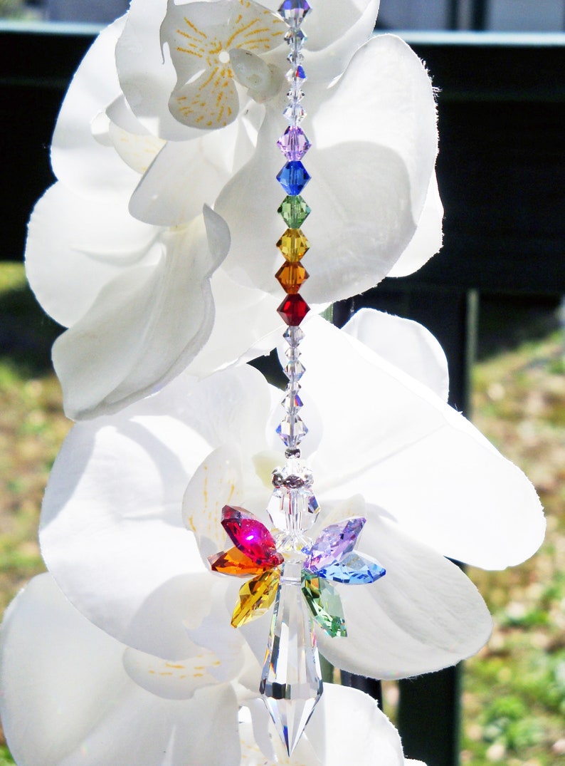 Swarovski Crystal Suncatcher, Chakra Rainbow Angel Suncatcher, Angel Memorial Gift, Mothers Day Gift image 5