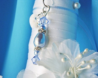 Something Blue Wedding Bouquet Charm, Swarovski Crystal and Pearl Bridal Bouquet Charm, Something Blue for Bride, Something Blue Gift