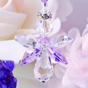 Purple Angel Rear View Mirror Charm, Swarovski Crystal Guardian Angel Car Accessories, Angel Suncatcher for Car, Mothers Day Gift image 4