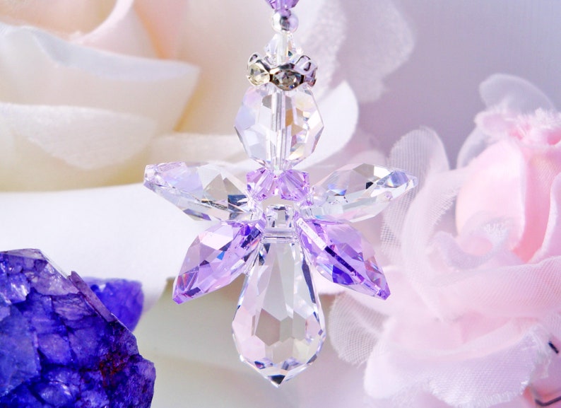 Purple Angel Rear View Mirror Charm, Swarovski Crystal Guardian Angel Car Accessories, Angel Suncatcher for Car, Mothers Day Gift image 4