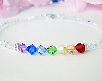 Swarovski Crystal Anklet, Chakra Rainbow Crystal Ankle Bracelet