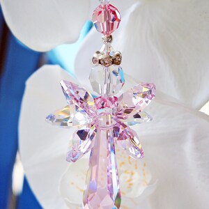 Crystal Angel Suncatcher, Car Mirror Charm, Lt. Pink Car Accessories, Rear View Mirror Charm, Angel Memorial Gift, Mothers Day Gift image 3