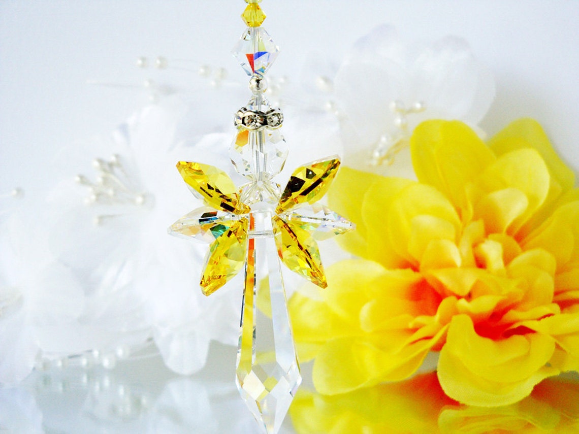 Guardian Angel Rear View Mirror Charm Yellow Swarovski Etsy
