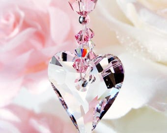 Atrapasueños de corazón de cristal para coche, adorno para espejo retrovisor, accesorios rosas para coche para mujer