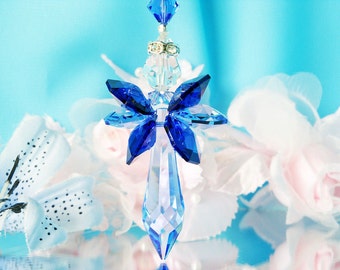 Angel Car Charm, Crystal Rear View Mirror Car Accessories, Blue Guardian Angel Rearview Mirror Charm, Angel Memorial Gift