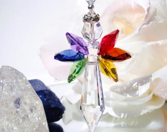 Chakra Rainbow Guardian Angel Car Charm using NEW Crystal Octagon Wings
