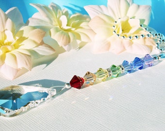 Swarovski Crystal Light Pull, Rainbow Crystal Ceiling Fan Pull, Chakra Rainbow, Prism Suncatcher