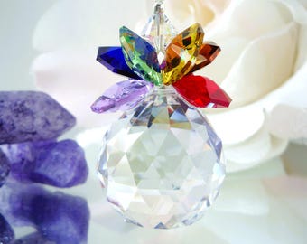 Crystal Ball Suncatcher, Chakra Rainbow Crystal Sun Catcher, Swarovski and Asfour Crystals, Housewarming Gift