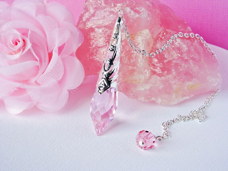 Pink Crystal Pendulum, Single Point Crystal Magic Wand, Dowsing Pendulum, Divining Pendulum image 1