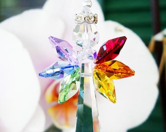 Swarovski Crystal Suncatcher, Chakra Rainbow Angel Suncatcher, Hanging Crystals, Prism Suncatcher