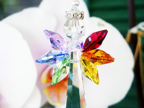 Rainbow Crystal Guardian Angel Chakra Suncatcher Car Charm for Rear View Mirror Rainbow Crystal Guardian Angel Chakra Suncatcher Car Charm for Rear View Mirror
