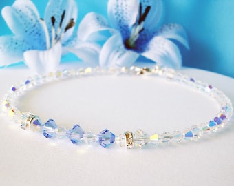 Something Blue Anklet, Lt. Sapphire Blue Swarovski Crystal Ankle Bracelet, Something Blue for Bride, Something Blue Gift, Wedding Jewelry