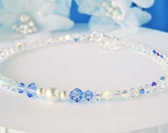 Something Blue Anklet, Swarovski Crystal Wedding Jewelry, Ankle Bracelet, Something Blue Gift, Something Blue Bride