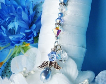 Something Blue Angel Bouquet Charm, Swarovski Crystal Wedding Bouquet Charm, Something Blue for Bride