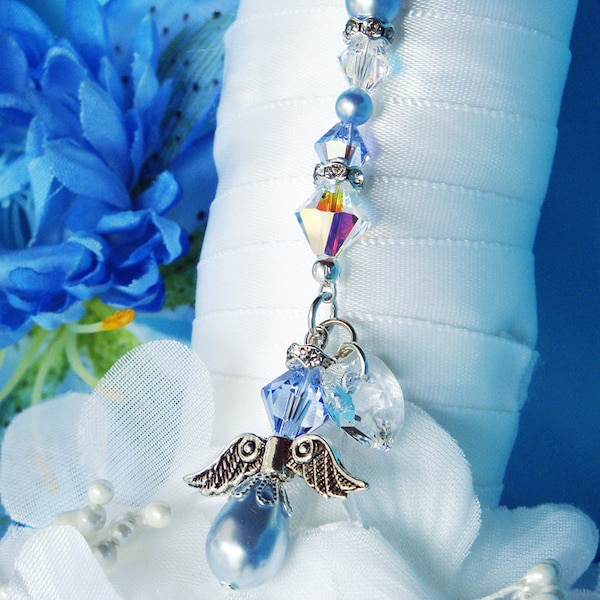 Something Blue Angel Bouquet Charm, Swarovski Crystal Wedding Bouquet Charm, Something Blue for Bride