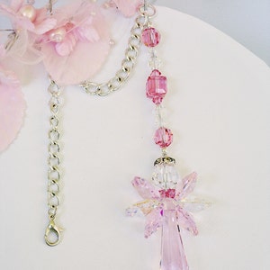 Crystal Angel Suncatcher, Car Mirror Charm, Lt. Pink Car Accessories, Rear View Mirror Charm, Angel Memorial Gift, Mothers Day Gift image 5