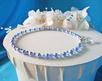 Something Blue Anklet, Crystal Wedding Jewelry, Ankle Bracelet, Something Blue Gift, Something Blue for Bride