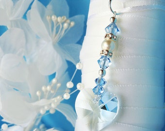 Something Blue Bouquet Charm, Swarovski Crystal Wedding Bouquet Charm, Something Blue for Bride, Aquamarine Blue