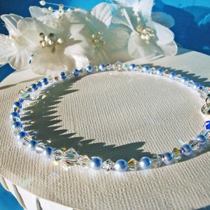 Something Blue Anklet, Swarovski Crystals and Pearls Wedding Ankle Bracelet Jewelry, Something Blue Gift, Something Blue Bride