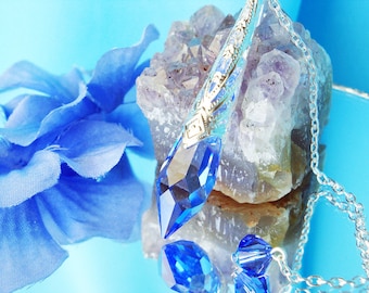 Crystal Pendulum, Swarovski Crystal Magic Wand, Sapphire Blue Divining Pendulum, Dowsing Pendulum