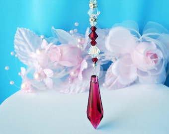 Crystal Rear View Mirror Car Charm, Red Swarovski Crystal Car Accessories, Rearview Mirror Charm