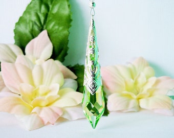 Crystal Car Mirror Charm, Green Car Accessories, Swarovski Crystal Rearview Mirror Charm, Hanging Crystals,  Pendulum