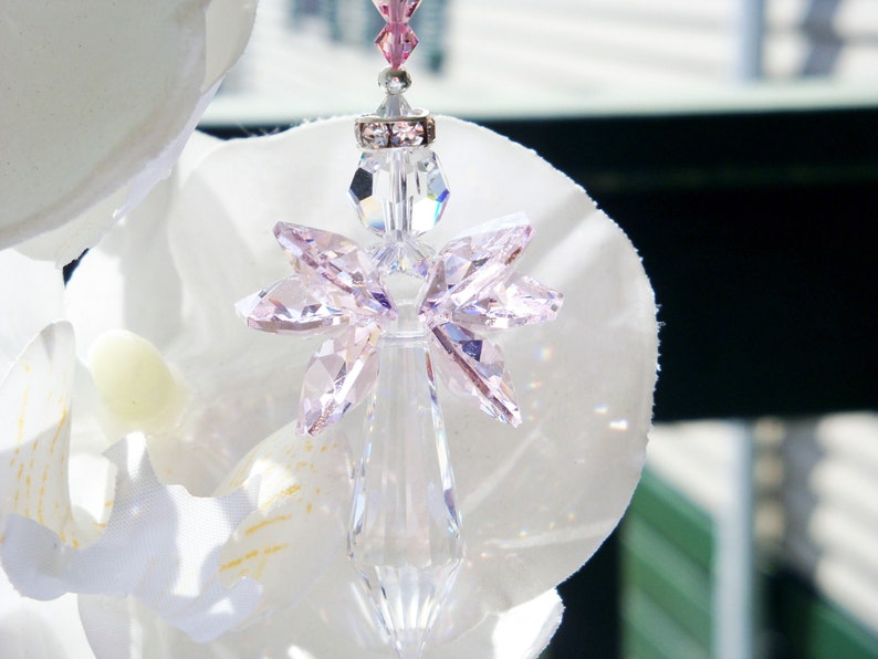 Crystal Angel Suncatcher, Pink Guardian Angel Sun Catcher, Angel Memorial Gift, Mothers Day Gift image 2