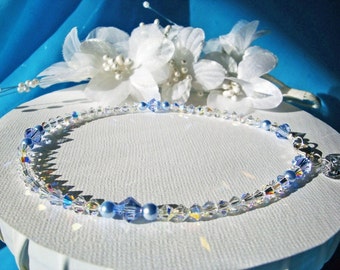 Something Blue Anklet, Swarovski Crystal Wedding Jewelry, Ankle Bracelet, Something Blue for Bride