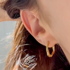 Gold Twist Hoop Earrings - Dainty Spiral Hoops | Waterproof Earrings | 14K Gold Lightweight Earrings | Aesthetic Oval Huggies | Holiday Gift