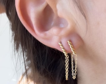 Delicate Earrings: Bar Chain Dangle Earrings | Waterproof Earrings |  Dainty Drop Studs | Earrings Stack | Aesthetic Holiday Gift For Her