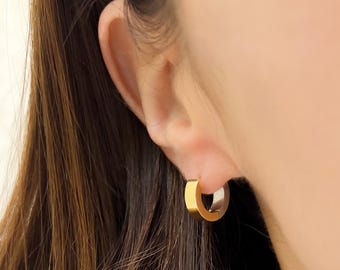 Two Tone Huggie Hoop Earrings – 14K Gold, Waterproof, Reversible | Mixed Metal Jewelry