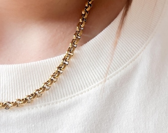 Gold Chain Necklace – Rolo Chain | Waterproof Necklace | Belcher Circle Chain | 14K Gold Links Chunky Necklace | Aesthetic Gift for Holiday