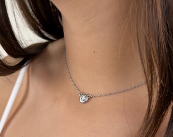 Moissanite Diamond Silver Necklace - Dainty Moissanite Pendant | Waterproof Necklace | Silver Everyday Minimalist Jewelry | Gift for Her