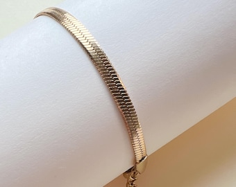 Herringbone Bracelet - Flat Snake 14K Gold Bracelet | Waterproof Bracelet | Adjustable Dainty Bracelet | Gift for Women Friends