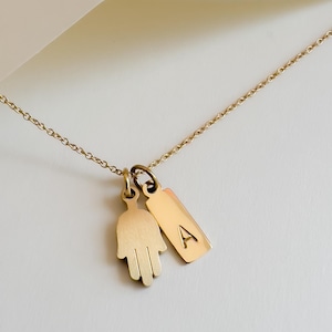 Colar com Talismã da Sorte | Joias Personalizadas à Prova D'água | Colar com Inicial, Colar com Símbolo Personalizado, Talismã de Proteção Hamsa | Presente Significativo