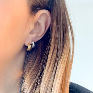 Mini Hoop Earrings - Chunky Small Gold Silver Hoops  | Waterproof Earrings | Dainty Everyday Silver Sleeper Earrings | Gift for Her