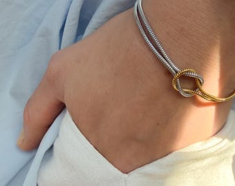 Knot Snake Chain Bracelet – Mixed Metal Herringbone bracelet | Waterproof Bracelet | Adjustable Two Tone Stainless Steel Friendship Bracelet