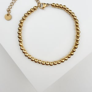 Chaîne de perles – Bracelet de perles en or 14 carats | Bracelet étanche | Bracelet réglable | Bracelet fin en or 14 carats | Cadeau classique pour femme