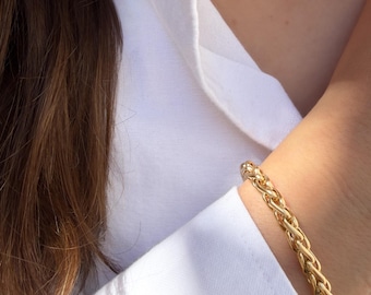 Pulsera gruesa - Cadena de trigo de oro de 14k / Pulsera impermeable / Pulsera de cadena dorada / Pulsera llamativa / Cadena de acero inoxidable de 6 mm