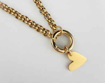 Charm Holder Necklace  – Chunky Rolo Chain | Waterproof Necklace | 14K Gold Belcher Chain | Gold Link Statement Necklace | Charm Keeper