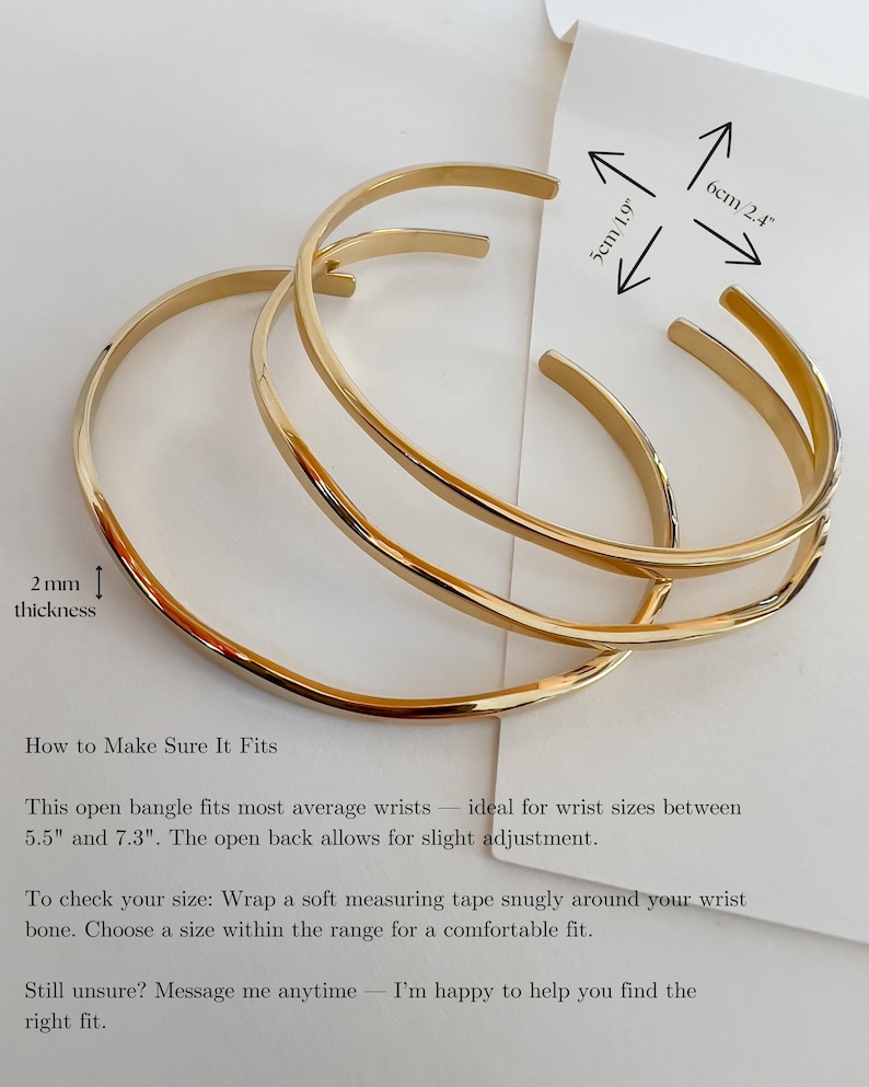 Brazalete de oro resistente al agua - Brazalete fino con ondas de oro de 14 quilates / Brazalete clásico abierto / Brazalete deslizante / Regalo estético para ella imagen 8