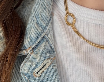 Love Knot Snake Chain Necklace – 14k Gold Herringbone Necklace | Waterproof Necklace | Thin Layered Necklace | Valentine Gift For Her