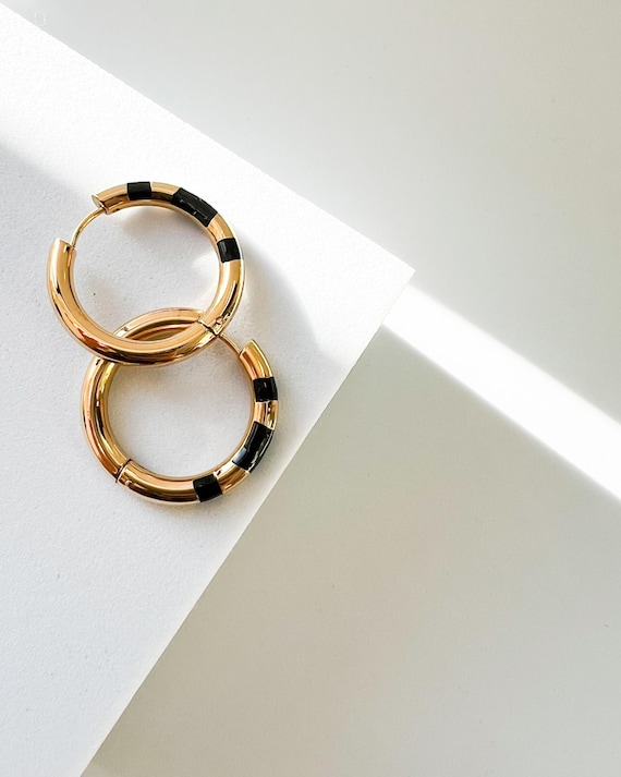 Mixed Metal Jewelry Hoops, Black and Gold Hoop Earrings | Waterproof Earrings| Everyday Lightweight Modern Earrings | Perfect Gift for Her