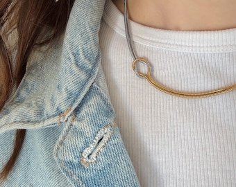 Love Knot Snake Chain Necklace – Mixed Metal Necklace | Waterproof Necklace | 2 layered necklace | New Mom Gift